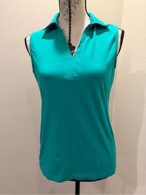 Sz. L Kettlewell Colors Summer Jade, Sleeveless V-Neck Polo Tank, Teal, Green